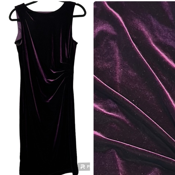 Jessica, size 10 purple sleeveless velour dress with stretch and ruching - Picture 7 of 9